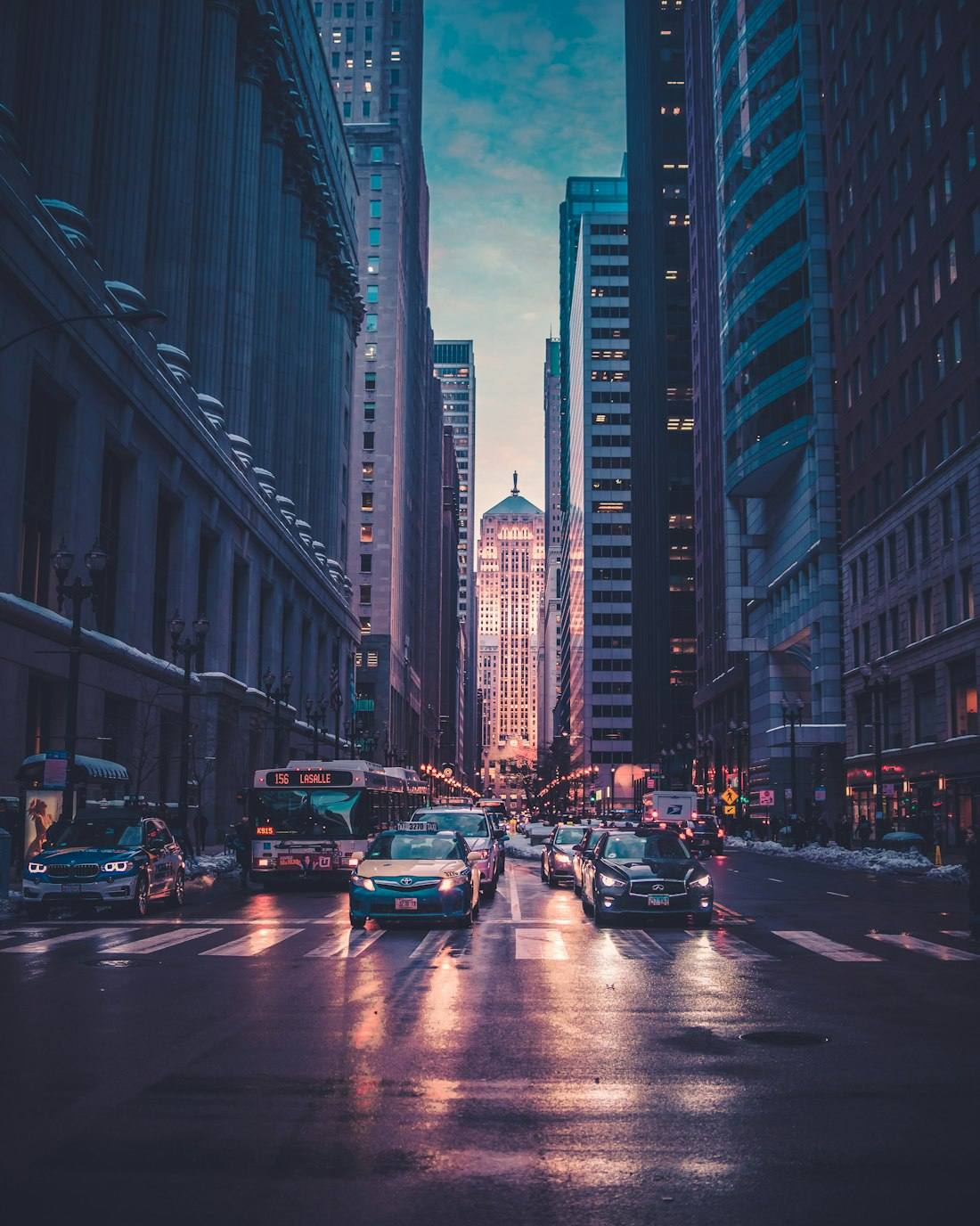 Evening street with connected homes